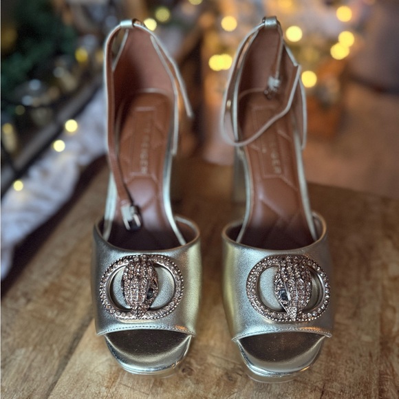 Kurt Geiger Elegant Gold Ankle Strap Heels sandals gold heels dressy block pumps - Picture 2 of 10